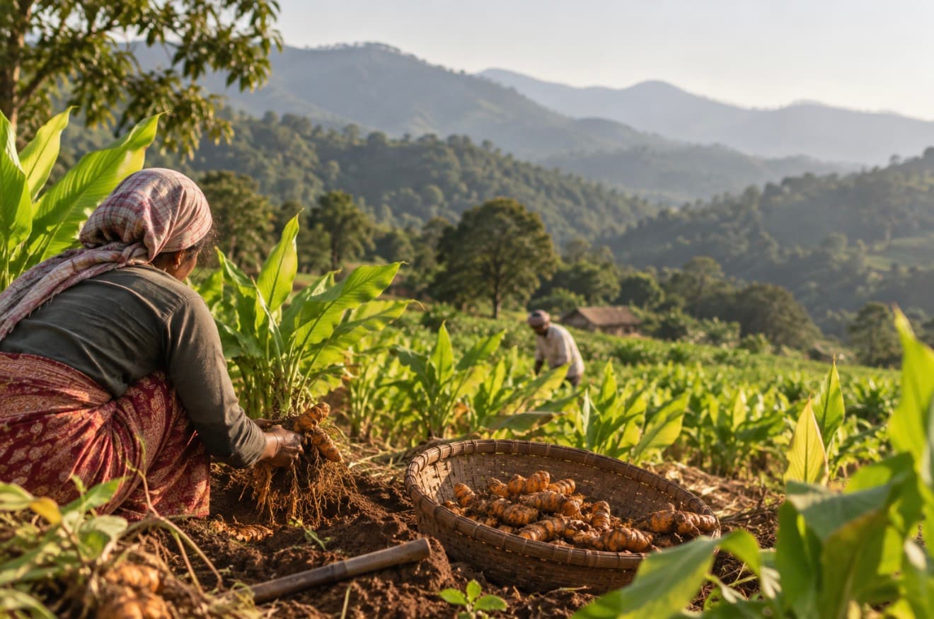 FarmSmith field sourcing from organic turmeric farming clusters in Odisha
