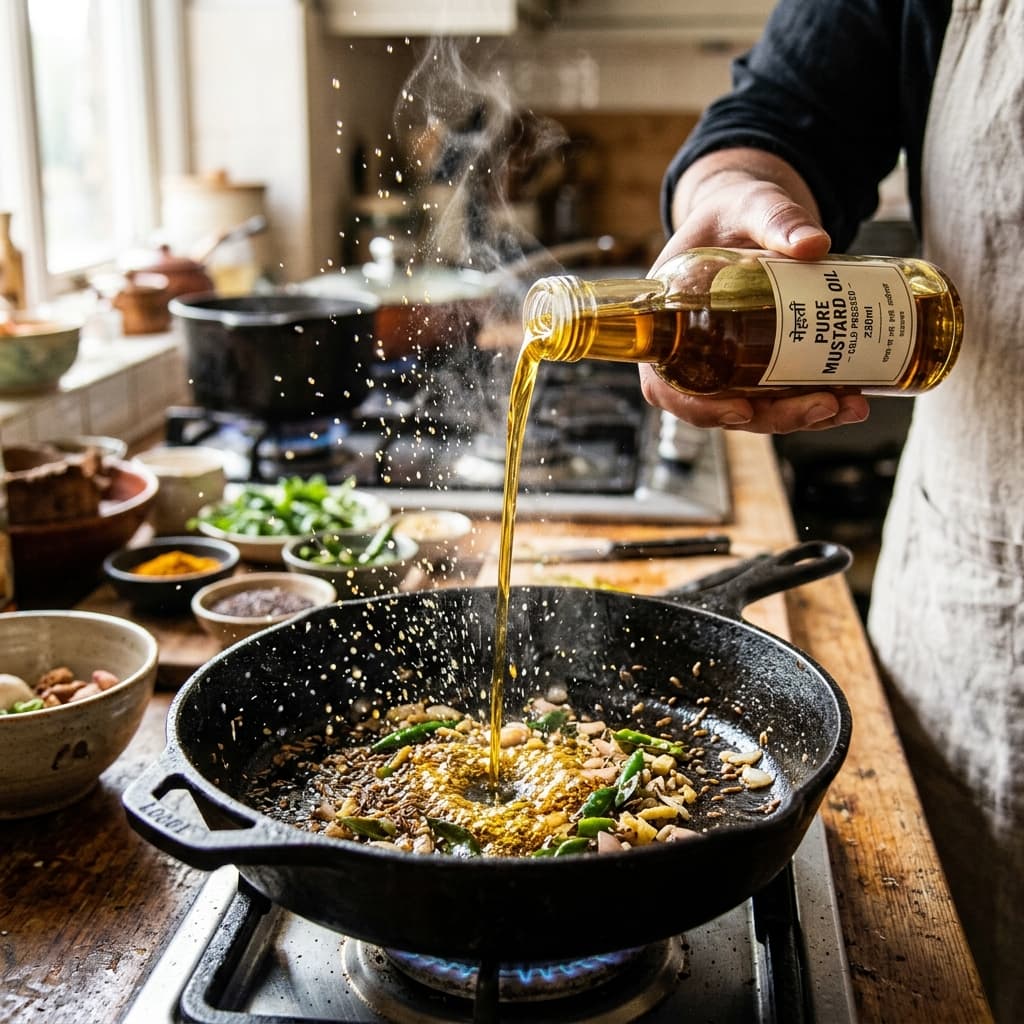 Cold-Pressed Kachi Ghani Mustard Oil - Culinary Preparation